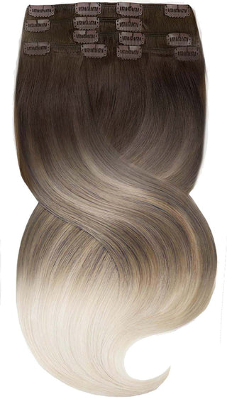 CLIP-IN EXTENSIONS LUXURY  SOMBRE BALAYAGE Schoko-Dunkelbraun & Platinblond.