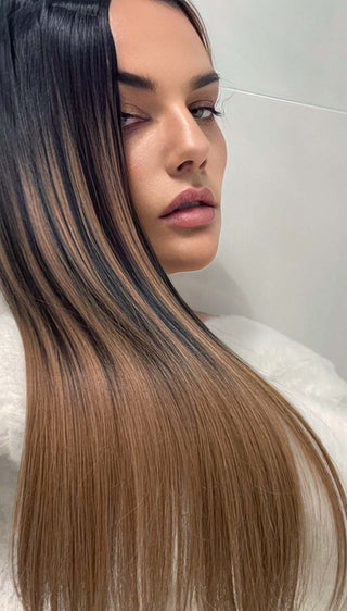 CLIP-IN EXTENSIONS LUXURY  OMBRÉ BALAYAGE Schwarz-Braun & Hellbraun-Karamell.