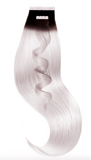 TAPE-IN EXTENSIONS ECHTHAAR, Kurzer Ansatz , Schwarz & Light Pink Silberblond.