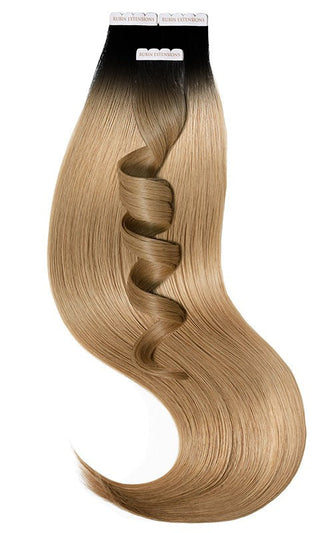 TAPE-IN EXTENSIONS ECHTHAAR, Kurzer Ansatz, Schwarz & Hellbraun-Karamell.