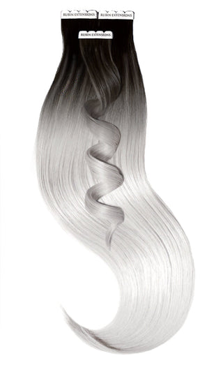 TAPE-IN EXTENSIONS ECHTHAAR SOMBRÉ-BALAYAGES, Schwarz & Silberblond.