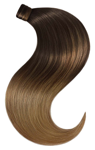 PONYTAIL LUXURY EXTENSIONS Sombre-Balayages Schwarz & Hellbraun-Karamell