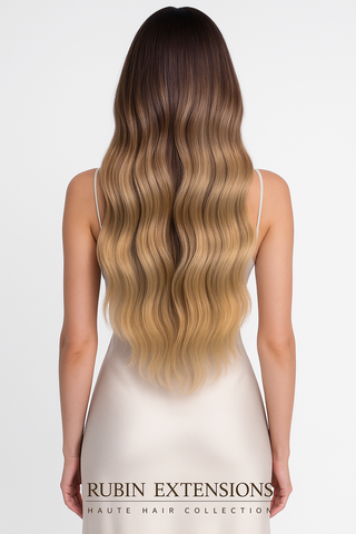 CLIP-IN EXTENSIONS LUXURY  SOMBRÉ BALAYAGE Schoko-Dunkelbraun & Honigblond