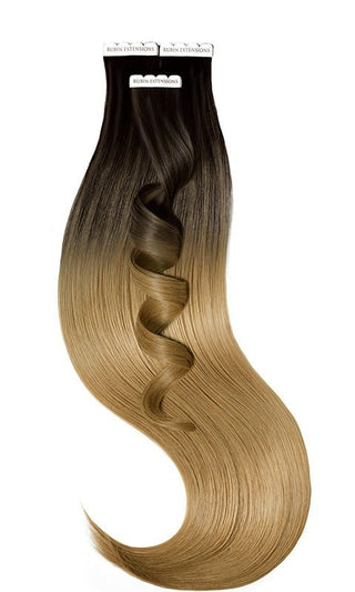 TAPE-IN EXTENSIONS ECHTHAAR, SOMBRE-BALAYAGES, Schwarz-Braun & Hellbraun-Karamell